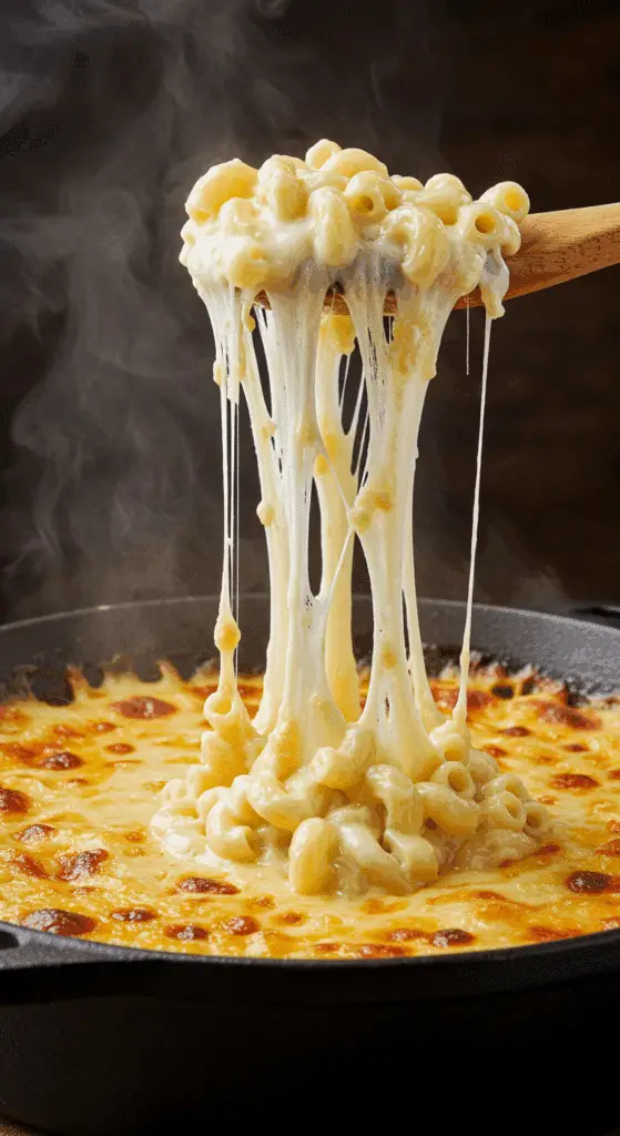 A beautiful, rustic pot of ultra-creamy, homemade one-pot Macaroni and Cheese with an epic, gooey cheese pull.