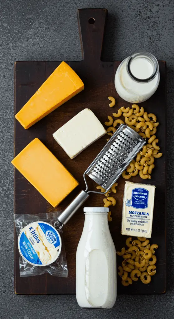 The simple, classic ingredients for the creamy, one-pot Macaroni and Cheese recipe.