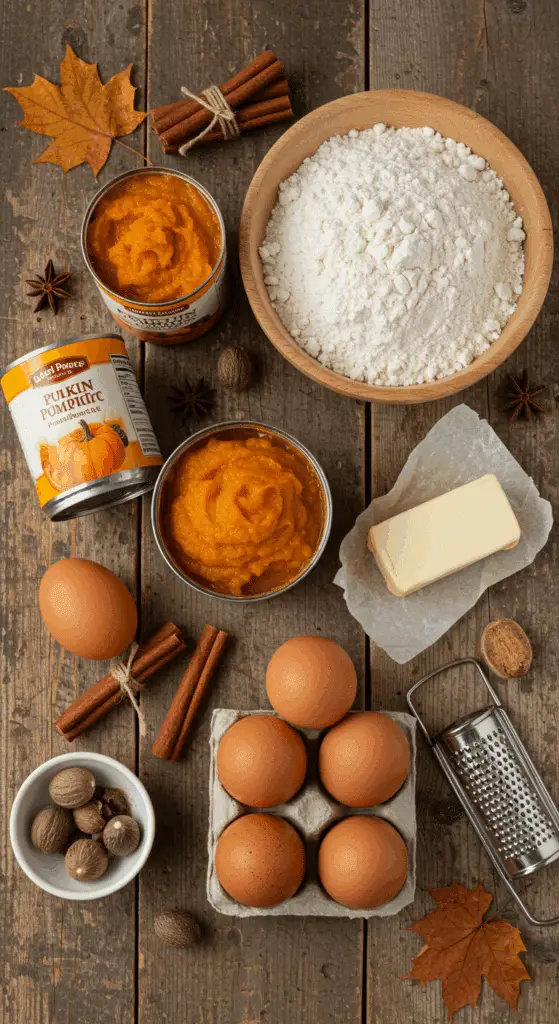 The classic, from-scratch ingredients for the homemade Sheet Pan Pumpkin Pie recipe.