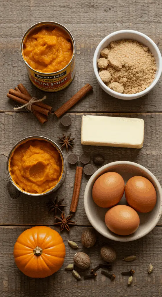 The classic, from-scratch ingredients for the homemade Pumpkin Chocolate Chip Cookies recipe.