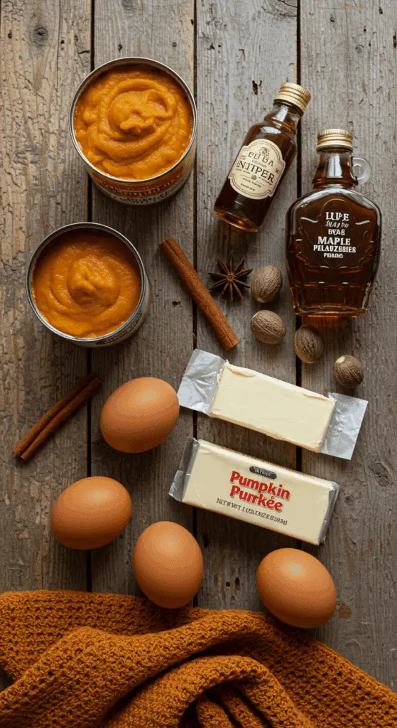 The classic, from-scratch ingredients for the homemade Pumpkin Cupcakes and Maple Cream Cheese Frosting recipe.