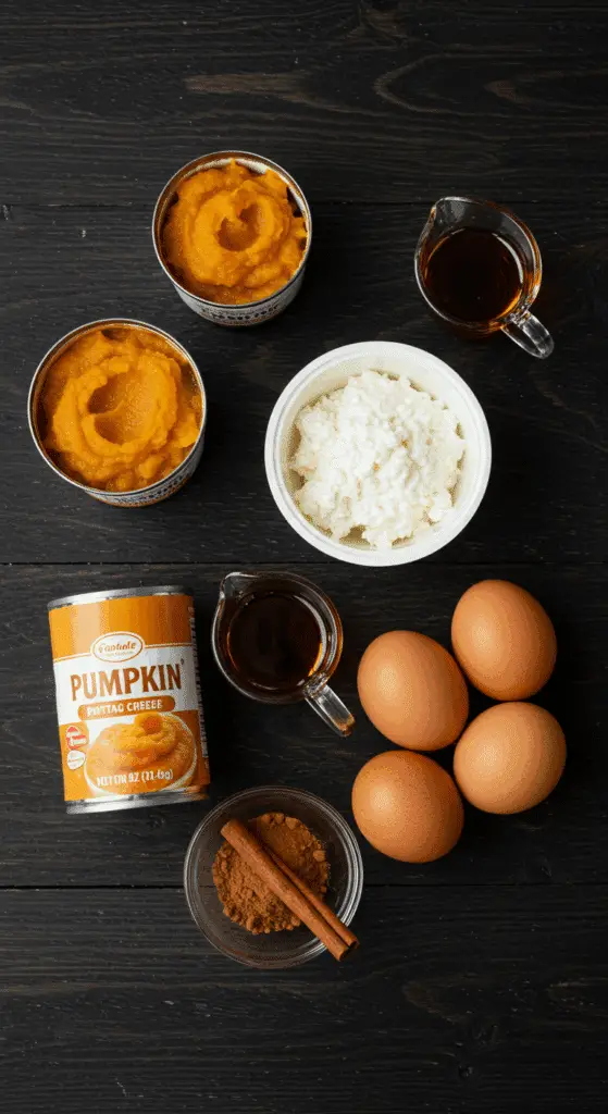 The healthy, simple ingredients for the Pumpkin Protein Pancakes recipe.