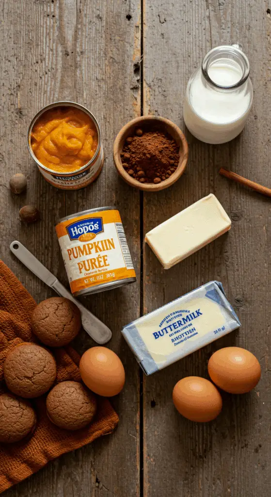The classic, from-scratch ingredients for the homemade Pumpkin Whoopie Pies recipe.