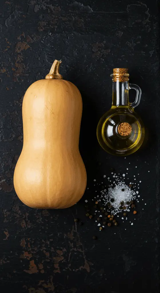 The simple, rustic ingredients for the Perfect Roasted Butternut Squash recipe.