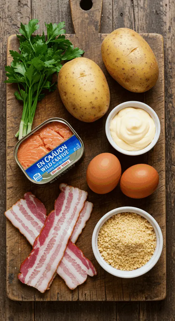 The simple, classic ingredients for the from-scratch, old-fashioned Salmon Patties recipe.