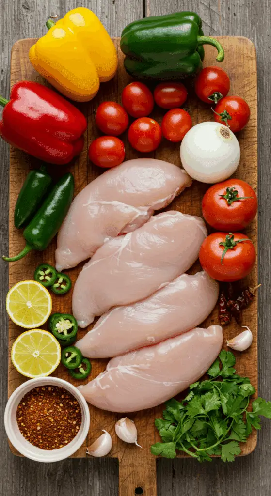 The fresh, from-scratch ingredients for the easy and healthy Sheet Pan Pulled Chicken Tacos.
