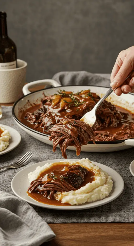 Serving the Slow Cooker Beef Pot Roast at a cozy Sunday family dinner.