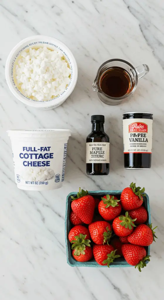 The 4 simple, healthy ingredients for the viral Strawberry Cottage Cheese Ice Cream recipe.