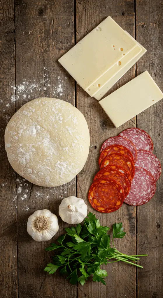 The fresh, from-scratch ingredients for the classic Homemade Stromboli recipe.
