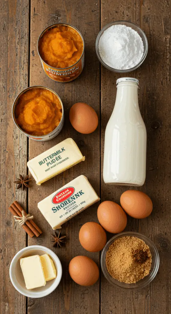 The classic, from-scratch ingredients for the homemade Buttermilk Pumpkin Pie recipe.