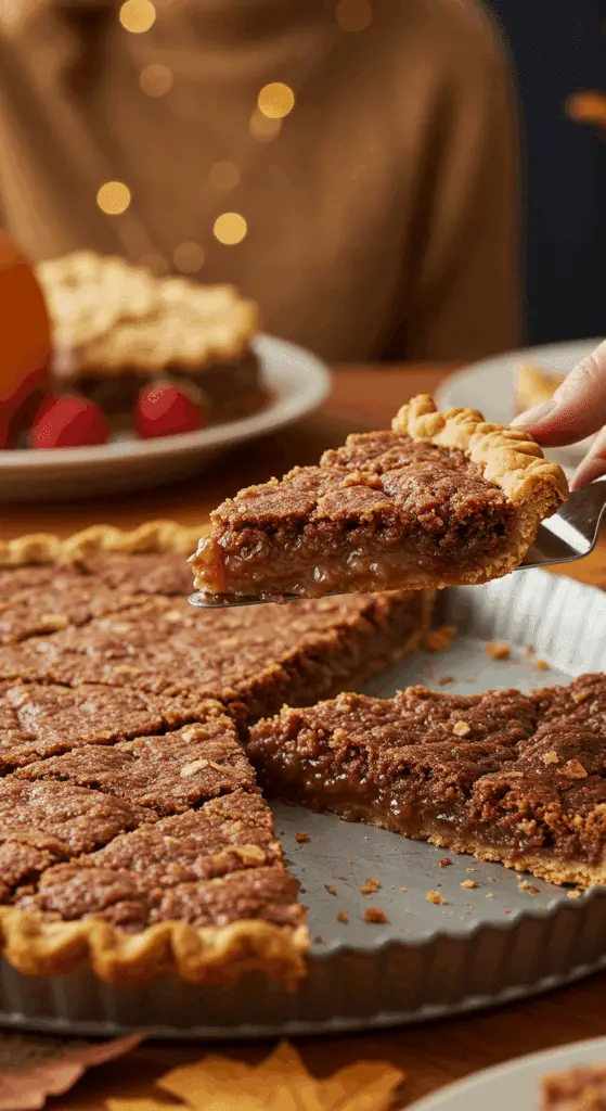 The incredible, finished "Four-Flavor" Thanksgiving Pie Bar being served as the centerpiece of a holiday dessert table.