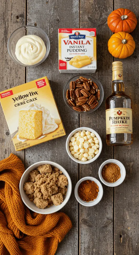 The simple, convenient ingredients for the easy, semi-homemade Thanksgiving Rum Cake recipe.