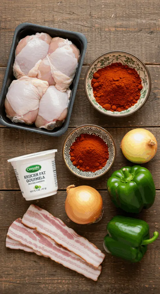 The classic, from-scratch ingredients for the authentic and creamy Hungarian Chicken Paprikash recipe.