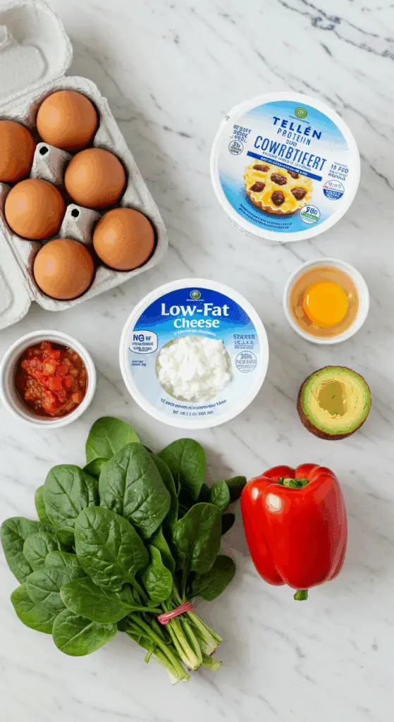 The fresh, healthy ingredients for the Cottage Cheese Egg Bites recipe.