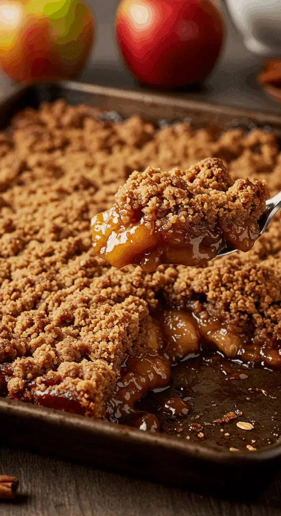 A beautiful, golden-brown, homemade Sheet-Pan Apple Crumble with an extra-thick and crispy oat topping.