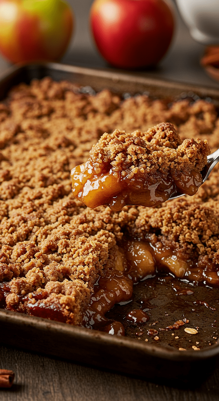 A beautiful, golden-brown, homemade Sheet-Pan Apple Crumble with an extra-thick and crispy oat topping.