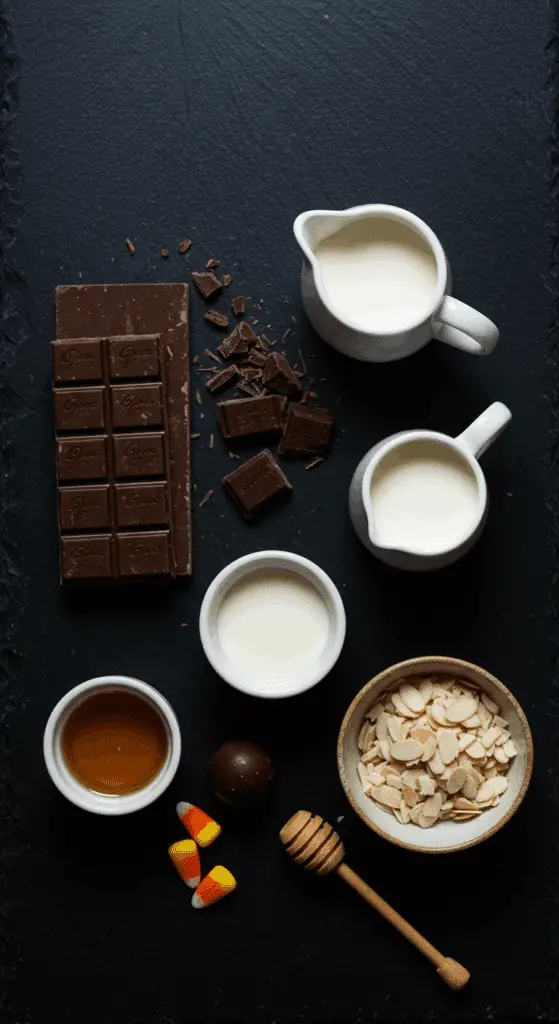 The elegant, simple ingredients for the from-scratch gourmet chocolate Turkey Truffles.