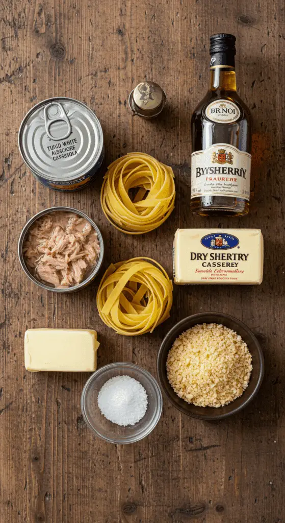 The classic, from-scratch ingredients for the homemade, creamy Tuna Noodle Casserole recipe.