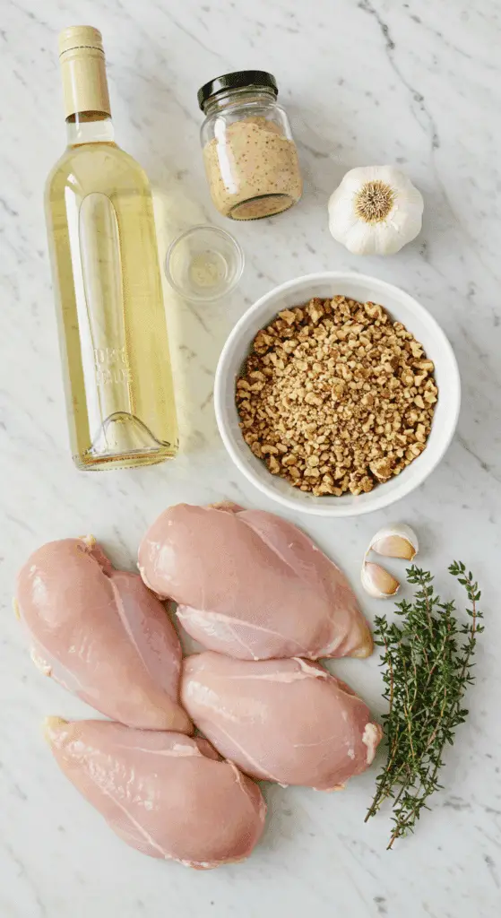 The fresh, wholesome ingredients for the healthy, from-scratch Walnut-Crusted Chicken recipe.