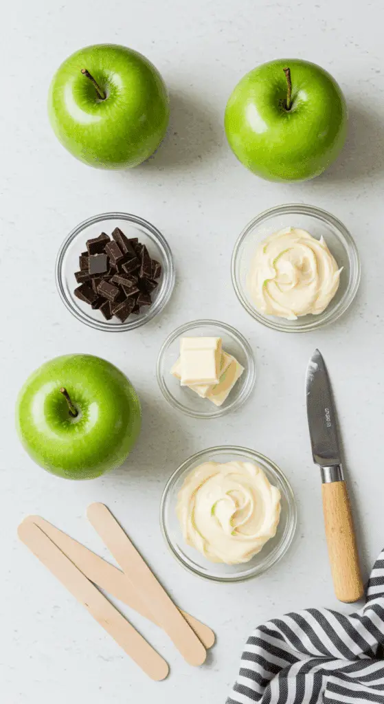 The simple, from-scratch ingredients for the easy and spooky Apple Spiderweb Pops recipe.
