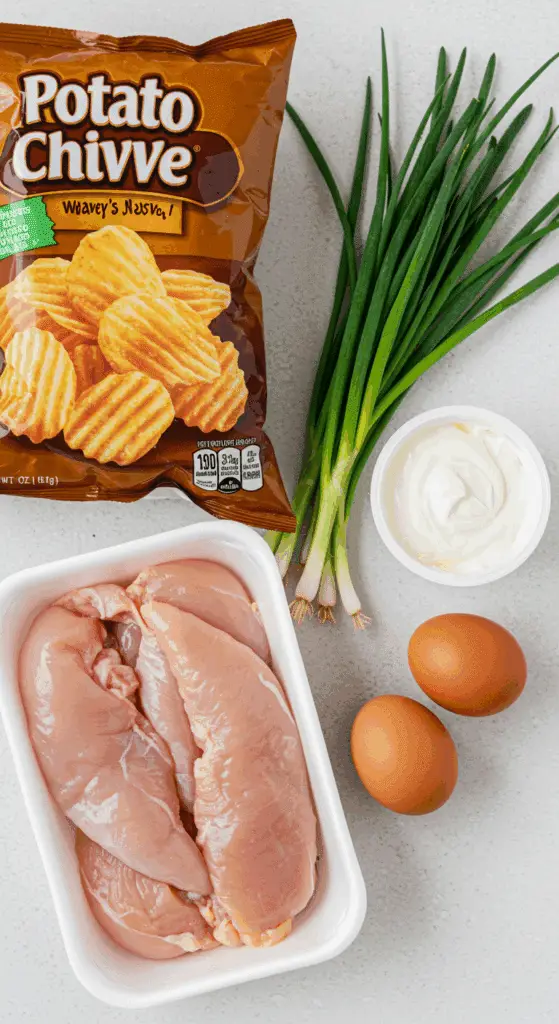 The simple, from-scratch ingredients for the fun and easy Crispy BBQ Potato Chip Chicken recipe.