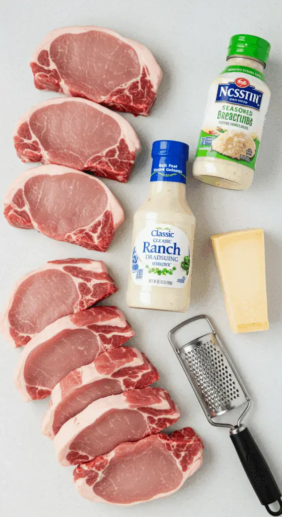 The simple, from-scratch ingredients for the fun and easy Crispy Baked Ranch Pork Chops recipe.