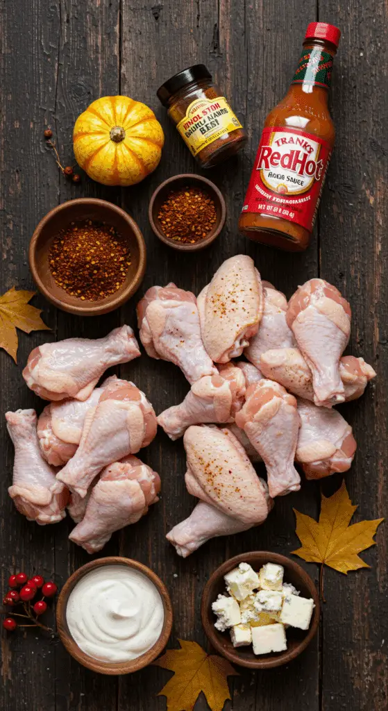 The simple, from-scratch ingredients for the easy and spooky "Bat Wings" (Blackened Chicken Wings) recipe.