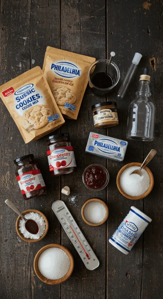 The simple, from-scratch ingredients for the easy and spooky "Bloody" Cheesecake Bars with "Broken Glass" Caramel.