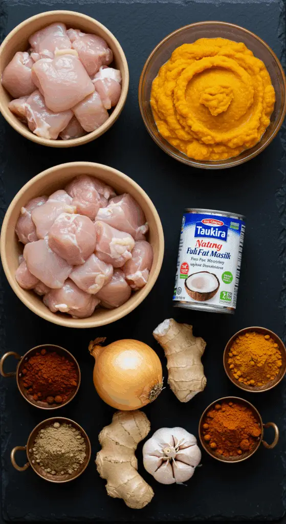 The simple, fresh ingredients for the classic, easy, and creamy Butternut Squash Butter Chicken recipe.