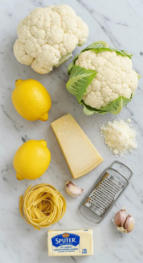 The simple, fresh ingredients for the healthy, from-scratch Creamy Cauliflower Alfredo sauce recipe.