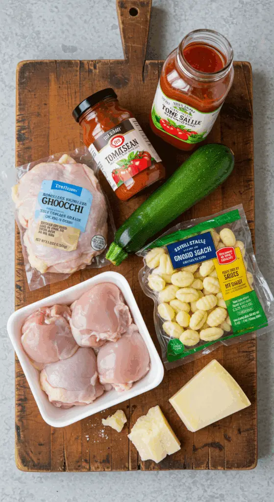 The simple, from-scratch ingredients for the easy and hearty One-Pan Chicken and Gnocchi recipe.