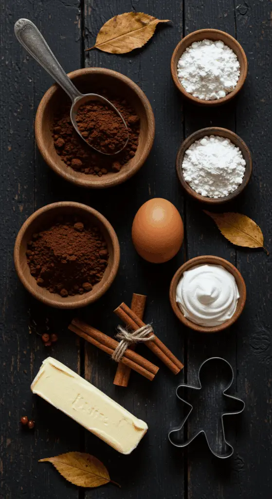 The simple, from-scratch ingredients for the easy and spooky Chocolate Skeleton Cookies recipe.