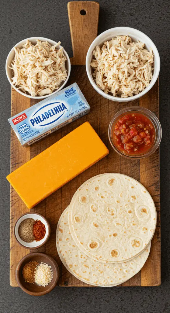 The simple, from-scratch ingredients for the easy and creamy Baked Chicken Taquitos recipe.