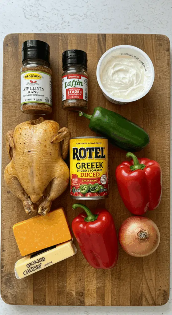 The simple, fresh ingredients for the classic and easy one-pot Chicken Taco Soup recipe.