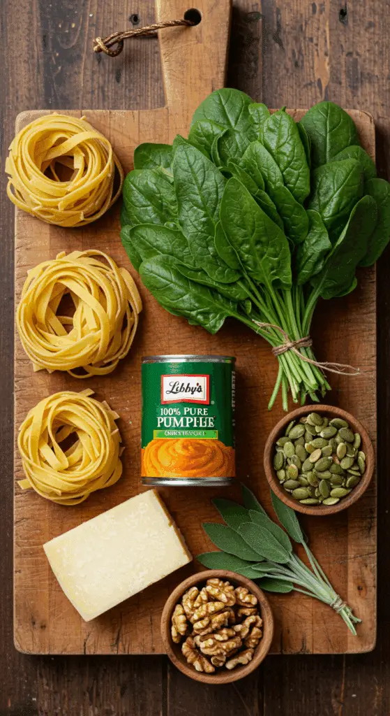 The simple, from-scratch ingredients for the classic and creamy Pumpkin Pasta with a savory cream sauce.