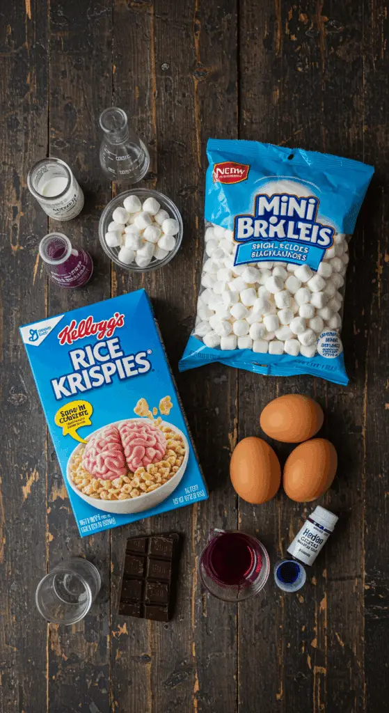 The simple, from-scratch ingredients for the easy and spooky Stuffed Crispy Rice Cereal Brain recipe.