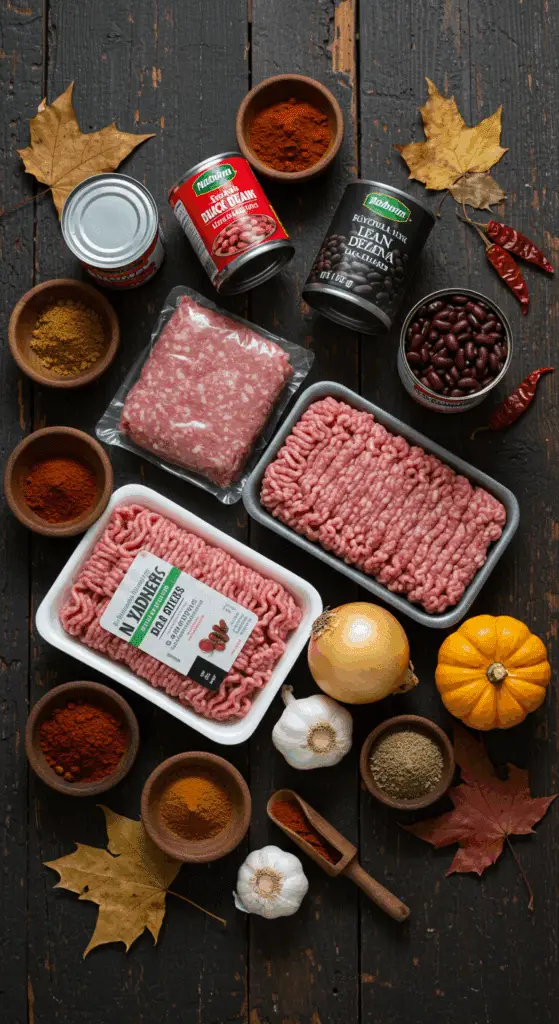 The fresh, from-scratch ingredients for the classic and hearty Devil's Chili recipe.