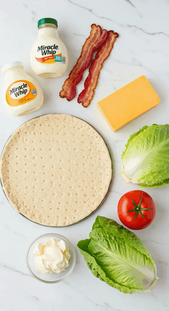 The simple, classic ingredients for the easy and quick BLT Pizza recipe.