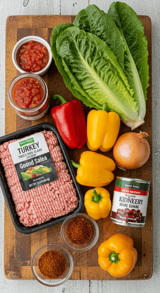 The fresh, from-scratch ingredients for the easy and healthy Turkey Taco Salad recipe.