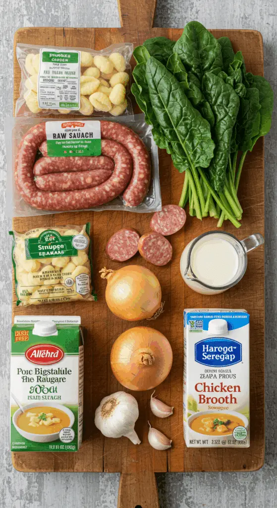 The simple, from-scratch ingredients for the classic and creamy Gnocchi Zuppa Toscana recipe.