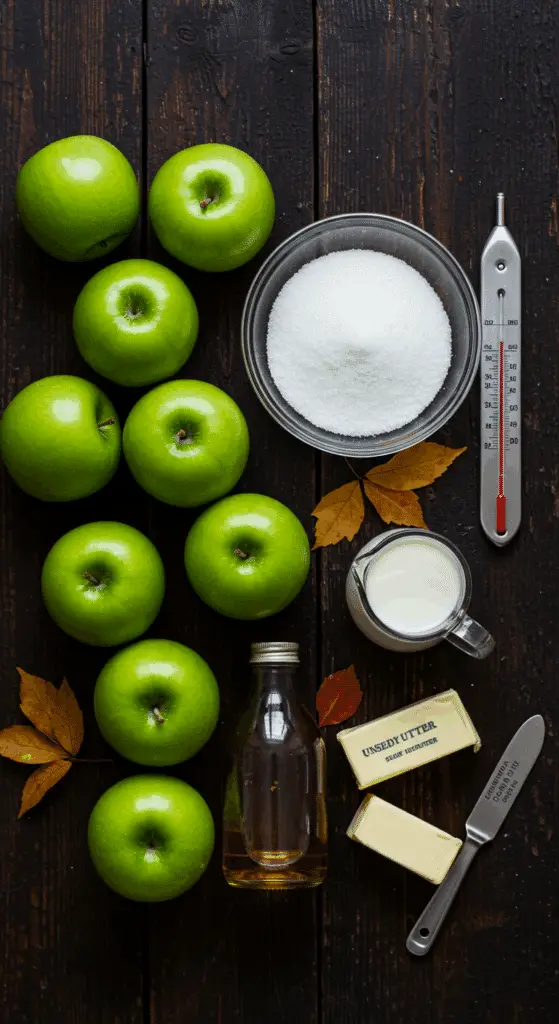 The simple, from-scratch ingredients for the classic and perfect Homemade Caramel Apples recipe.