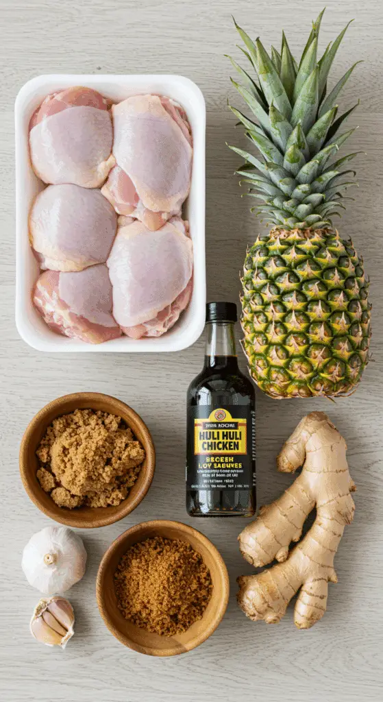 The simple, from-scratch ingredients for the authentic and easy Hawaiian Huli Huli Chicken marinade.