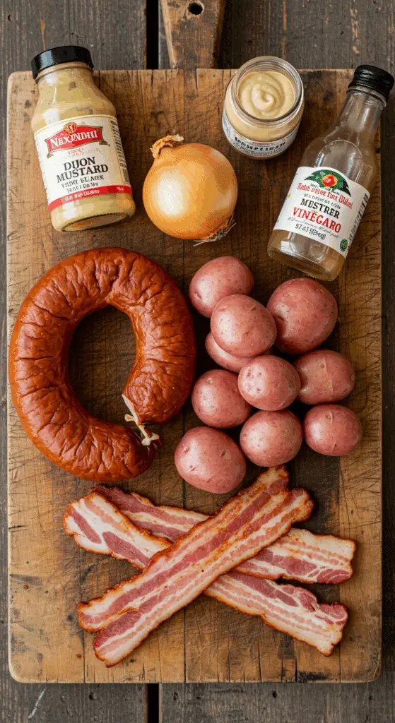 The simple, from-scratch ingredients for the hearty and easy One-Pan Kielbasa and Potato Skillet recipe.