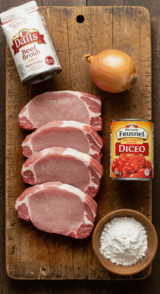 The classic, from-scratch ingredients for the hearty and easy Saucy Pork Chops recipe.