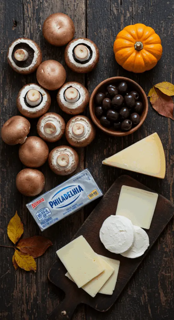 The simple, from-scratch ingredients for the easy and fun "Eyeball" Stuffed Mushrooms recipe.