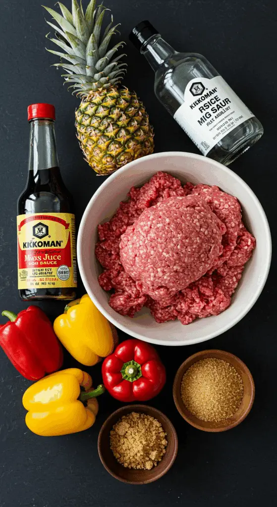 The simple, from-scratch ingredients for the classic and easy Sweet and Sour Meatballs recipe.