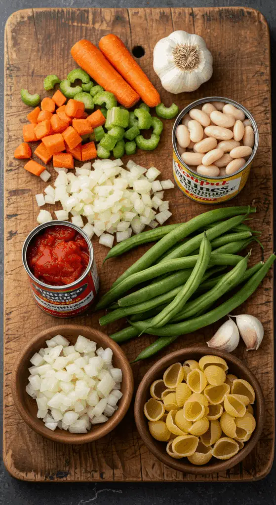 The fresh, from-scratch ingredients for the classic and hearty one-pot Minestrone Soup recipe.
