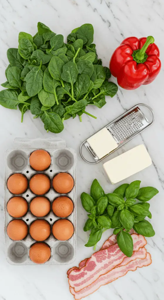 The simple, fresh ingredients for the healthy, from-scratch Frittata Florentine recipe.