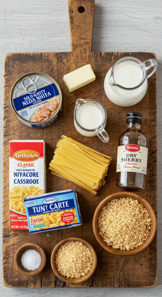 The classic, from-scratch ingredients for the hearty and easy homemade Tuna Noodle Casserole recipe.