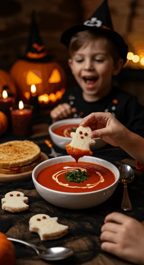 'Vampire Blood' Tomato Soup with Halloween Sammies ingridients